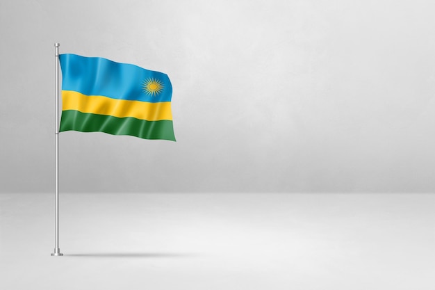 Rwanda flag isolated on white concrete wall background