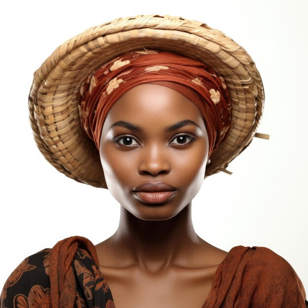 Rwandan Woman with Basket on White Background