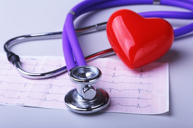 rx prescription, red heart and a stethoscope isolated on white background