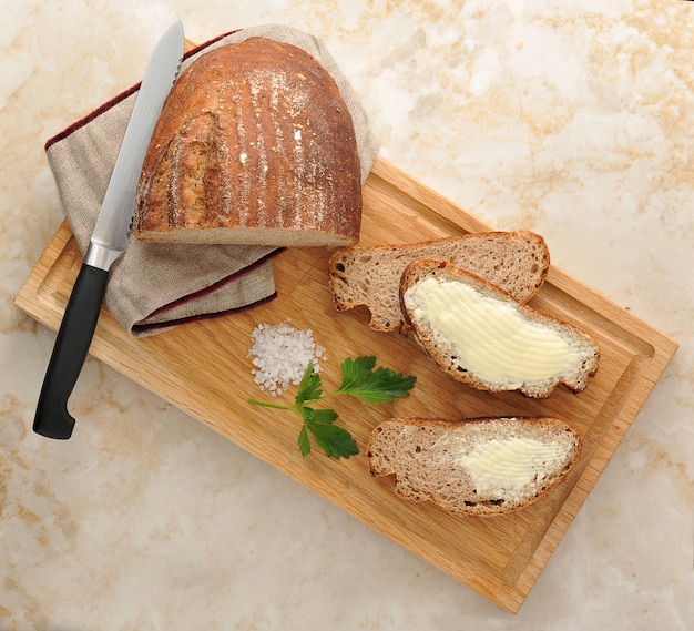 Rye bread on the board