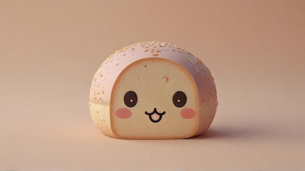 Rye bread Cute 3D character kawaii face