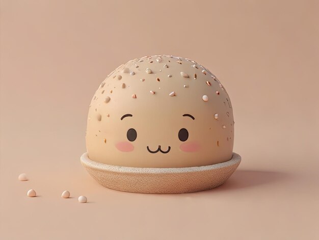 Rye bread Cute 3D character kawaii face