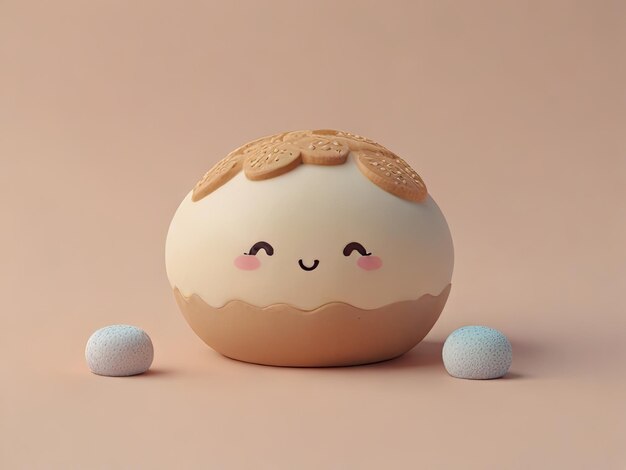 Rye bread Cute 3D character kawaii face