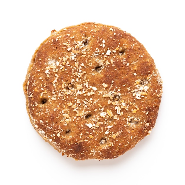 Rye bread slice on a white background.