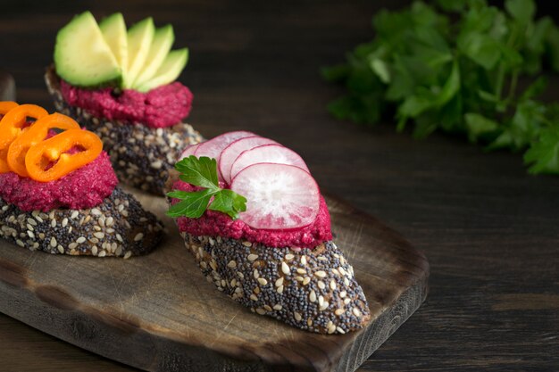 Rye bread with butter and radish. Healthy food.