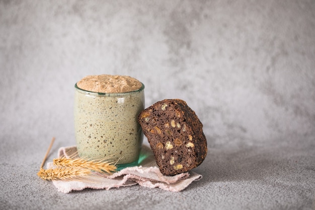 The rye leaven for bread is active Starter sourdough  fermented mixture of water and flour to use as leaven for bread baking The concept of a healthy diet