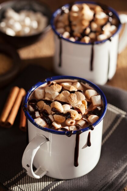 S'mores hot chocolate mini marshmallows cinnamon winter drink