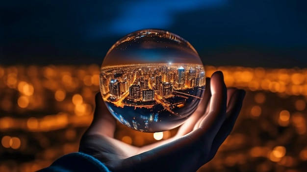 'S Nachts de stad door een glazen bol zien De generatieve AI