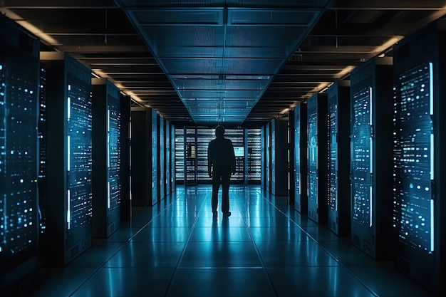 's Nachts door een datacenter lopen Generatieve Ai