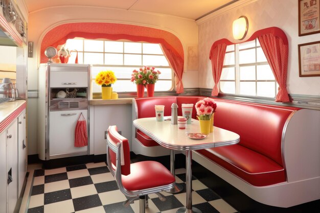 Foto s-stijl diner stand met nostalgische decoraties gemaakt met generatieve ai