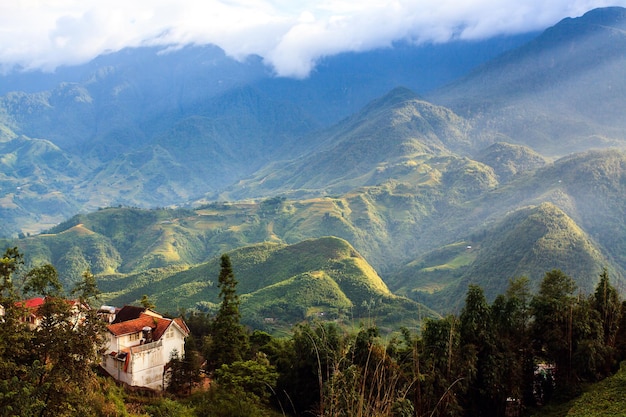 Sa Pa, a city in the mountains on sunset