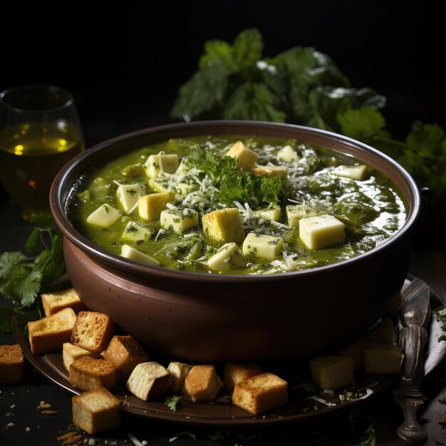 Premium Photo | Saag Paneer Fresh cheese cubes cooked in a creamy