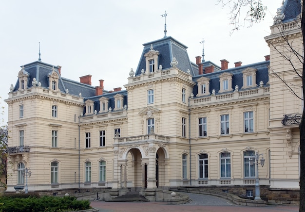 Saaie herfstdag Potockych Palace uitzicht in Lviv (Kopernika straat in het centrale deel van de stad Lviv (Oekraïne)