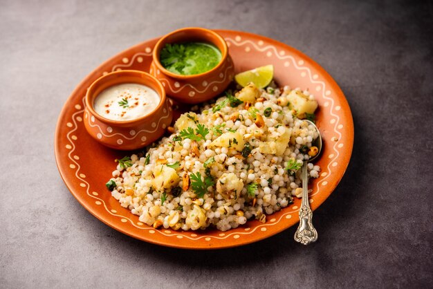 Sabudana Khichadi An authentic dish from Maharashtra made with sago seeds served with curd