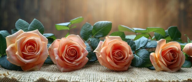 Sackcloth with cream roses and floral background