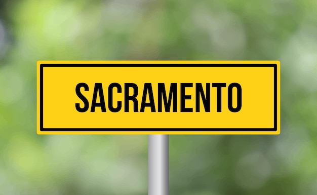 Sacramento road sign on blur background