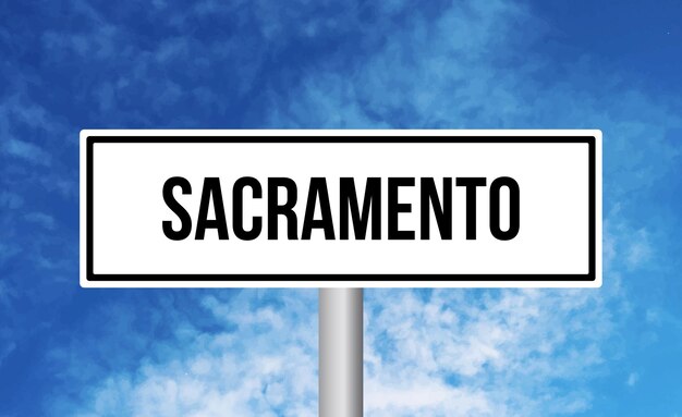 Sacramento road sign on sky background