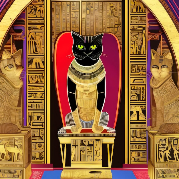 Sacred cat of ancient egypt illustration cats drawing cats images cats cartoon pyramids