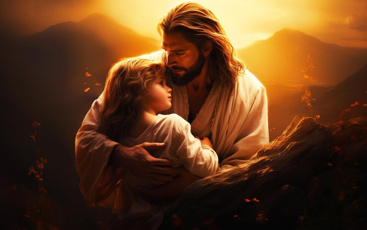Photo sacred embrace high detail jesus and child biblical illustration