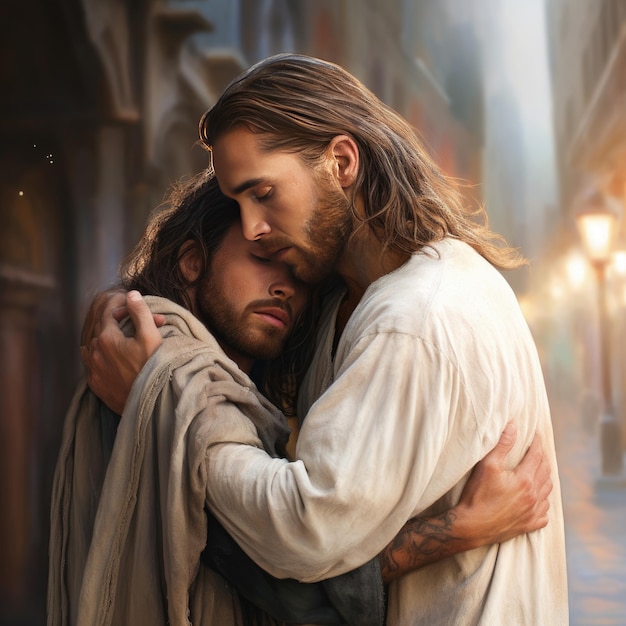 Sacred Embrace A Hyperrealistic Watercolor Masterpiece Featuring Jesus Christ Showering Compassion