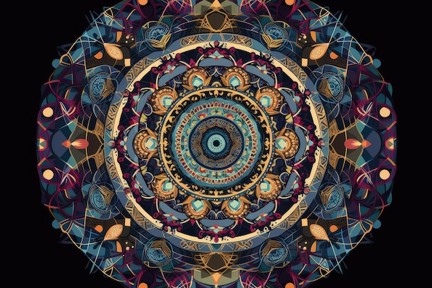 Sacred geometry mandala with intricate and colorful geometric patterns