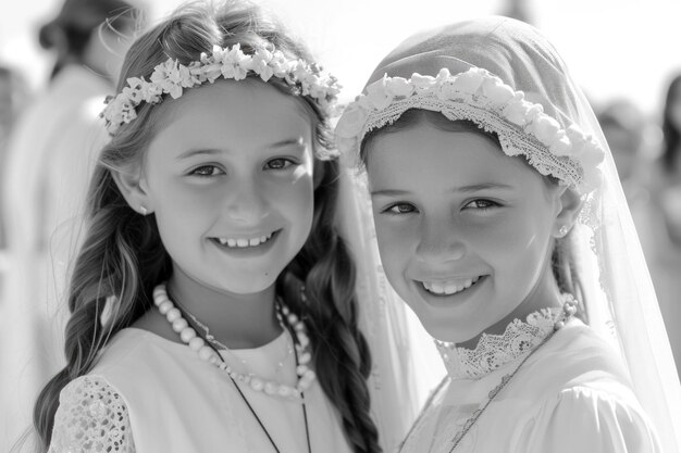 Sacred milestone capturing the essence of first communion in a tender and symbolic portrayal where young believers embrace the solemnity and spirituality of this significant rite