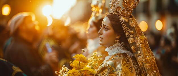 Photo sacred tradition a glimpse of the virgen de la soledad procession in dona mencia spain