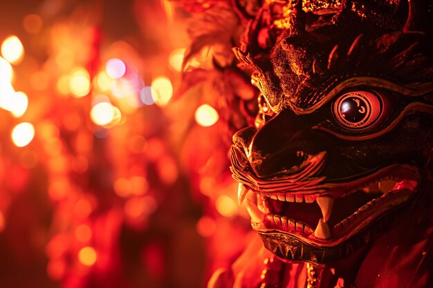 Sacred traditional masquerade parade with dancing and scary figures for the Nyepi holiday