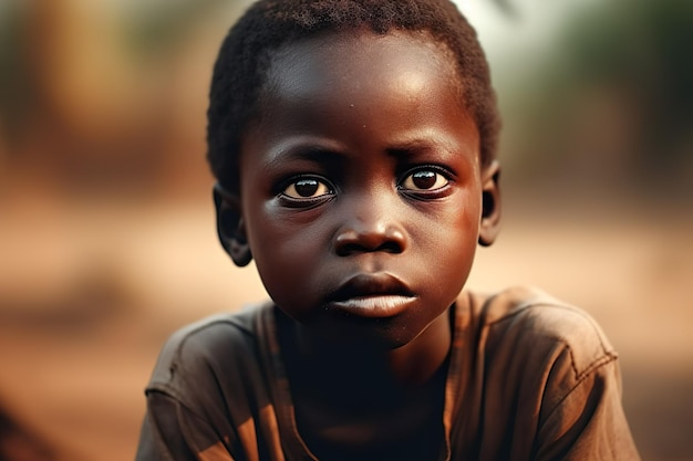 Печальный африканский мальчик на открытом воздухе