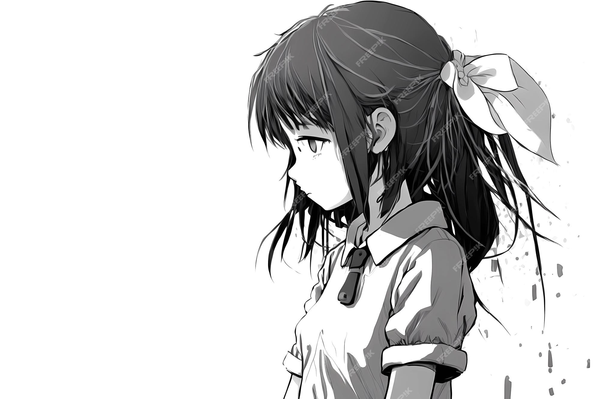 Premium Photo  Anime girl sad on a white background ai generation