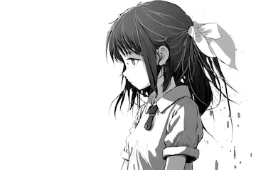 Premium Photo  Sad anime girl icon portrait black lines isolated