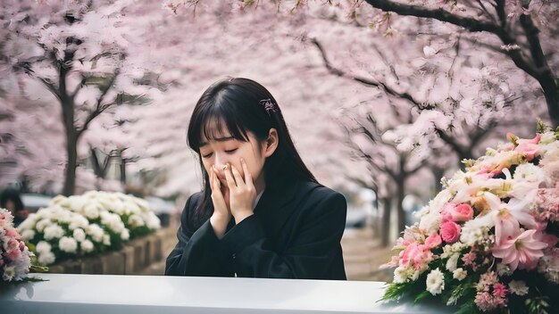 悲しいアジア人女性の葬儀の背景