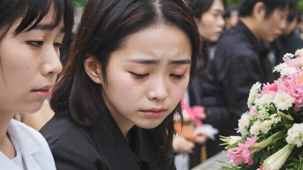 悲しいアジア人女性の葬儀の背景