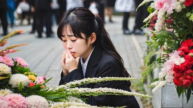 悲しいアジア人女性の葬儀の背景