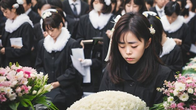 슬픈 아시아 여성 의 장례식 배경