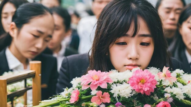 悲しいアジア人女性の葬儀の背景