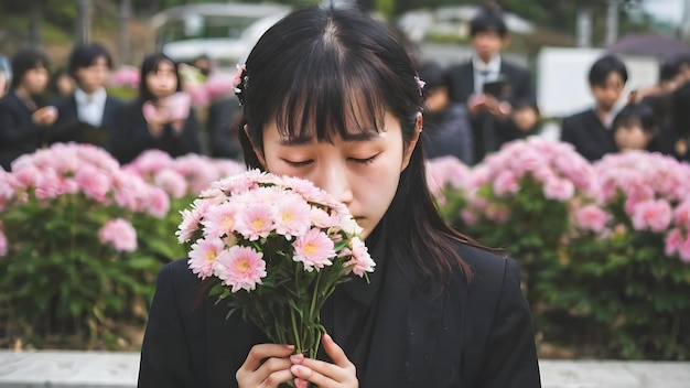 사진 슬픈 아시아 여성 의 장례식 배경