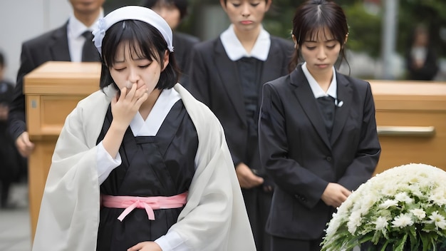 사진 슬픈 아시아 여성 의 장례식 배경
