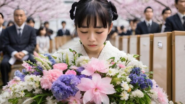 写真 悲しいアジア人女性の葬儀の背景