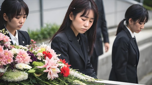 写真 悲しいアジア人女性の葬儀の背景