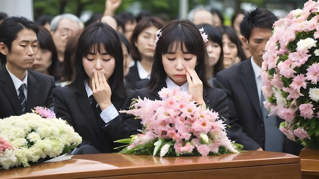 写真 悲しいアジア人女性の葬儀の背景