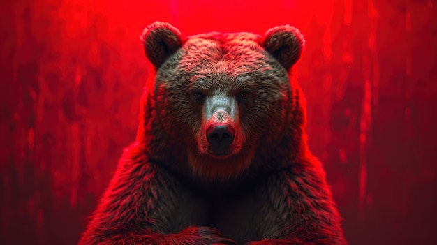 Photo sad bear sitting with red graph on screen