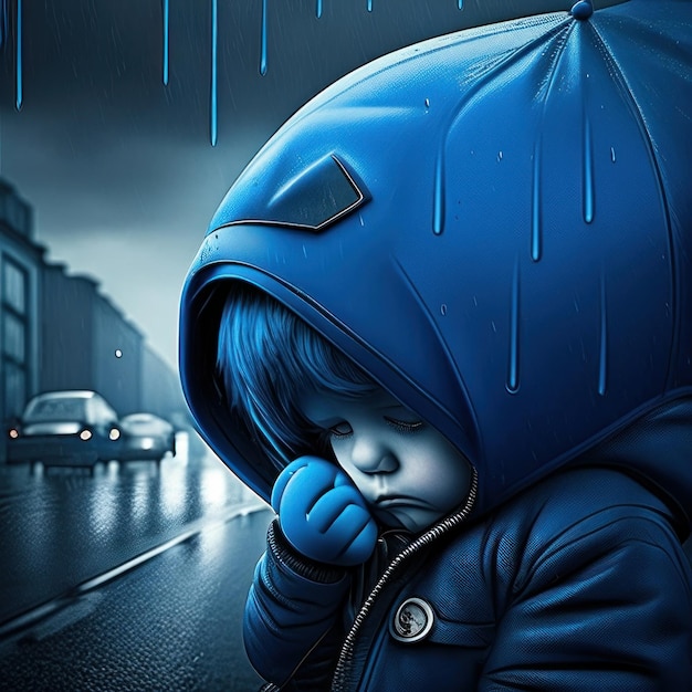 Фото Печальный мальчик испуганный беспокойство депрессия печальный синий понедельник
