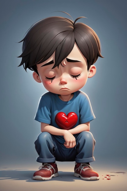 Photo sad cartoon boy