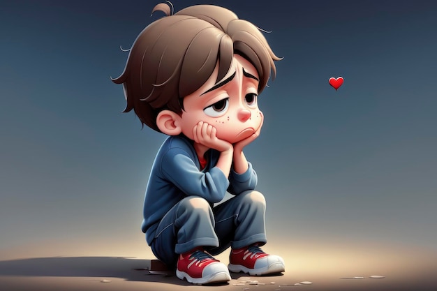 Photo sad cartoon boy