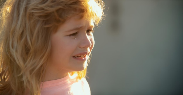 Sad child boy portrait children bad emotion and expression concept