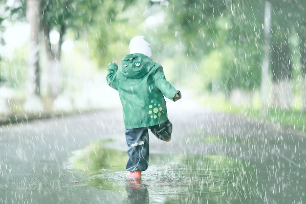sad child puddles rain