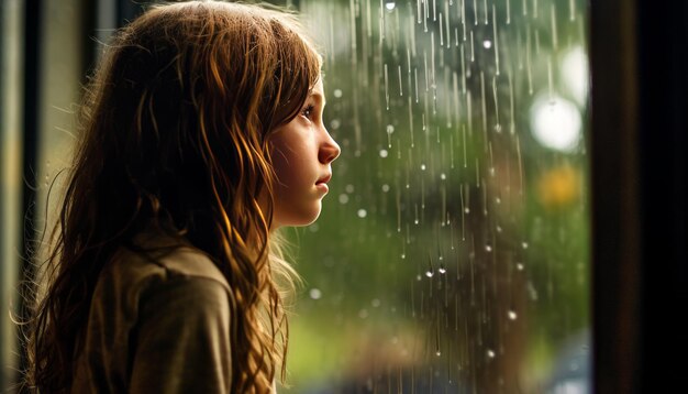 Sad child silhouette rain deep thoughts loneliness longing fear Palpable sadness