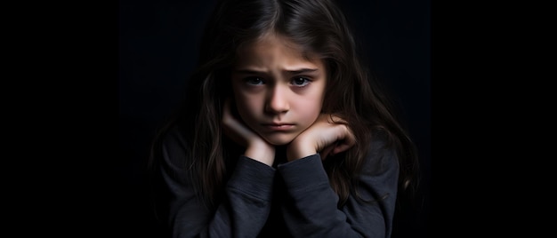 うつ病に苦しむ悲しい子供悲しみ孤独な子供のコピースペース