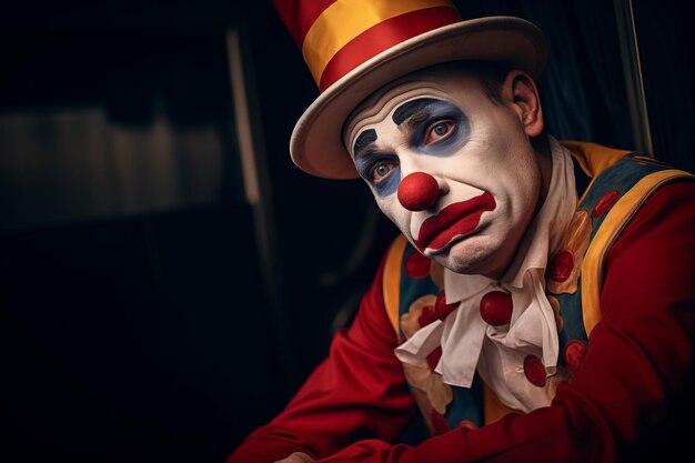 Foto clown triste esausto circo buffone scherzatore emozioni infelici depressi artista carnevale uomo tristezza